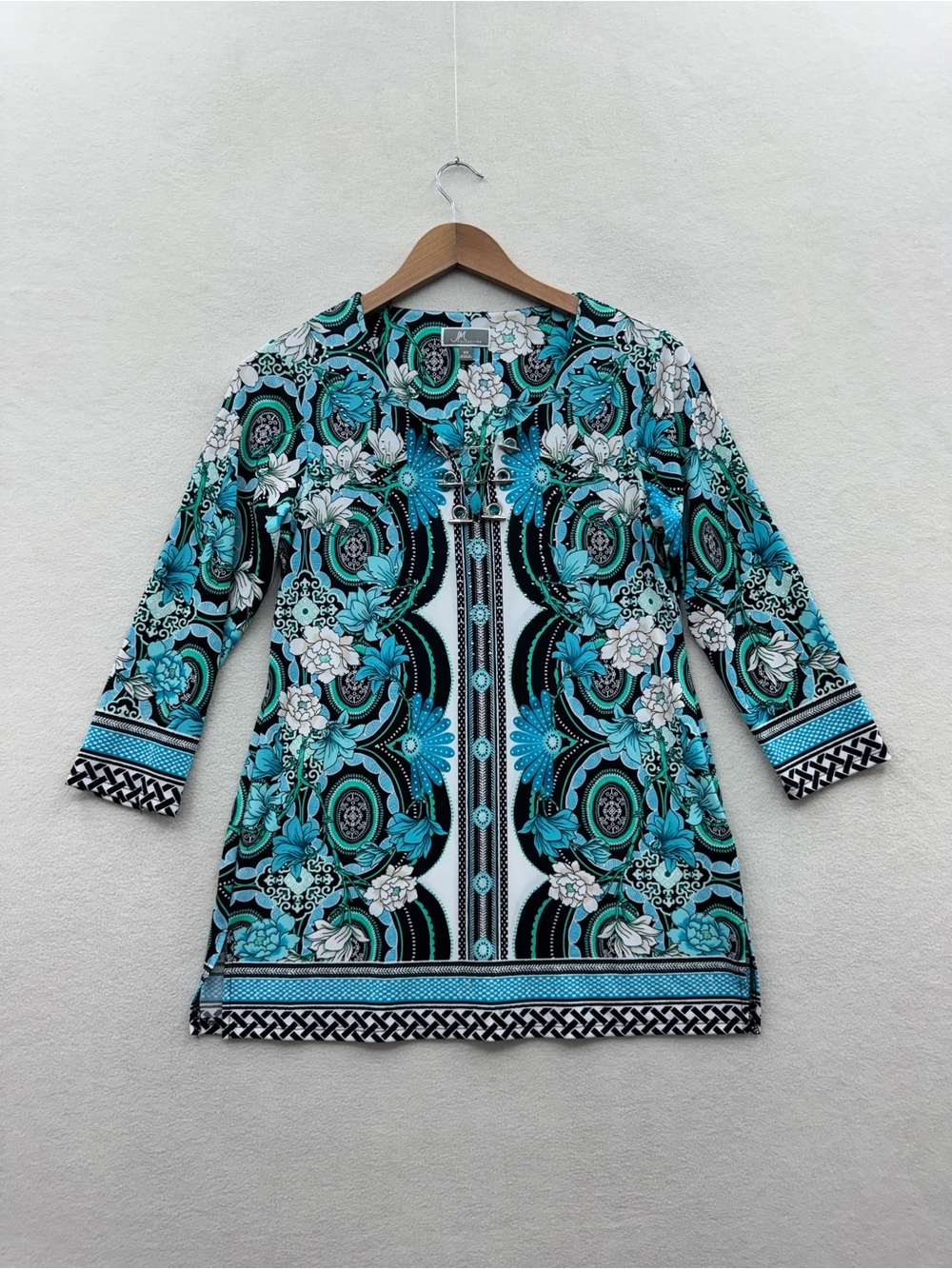 JM Collection Women’s XS Printed Chain-Lace Top 3/4 Sleeve